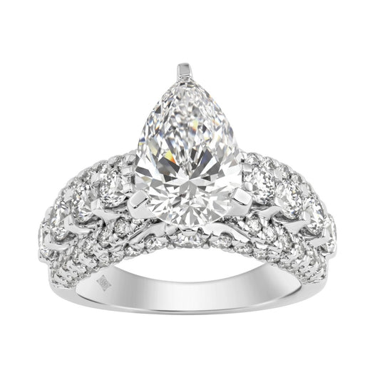 LADIES RING 5 1/4CT ROUND/ PEAR DIAMOND 14K WHITE GOLD (CENTER STONE PEAR DIAMOND 3CT )