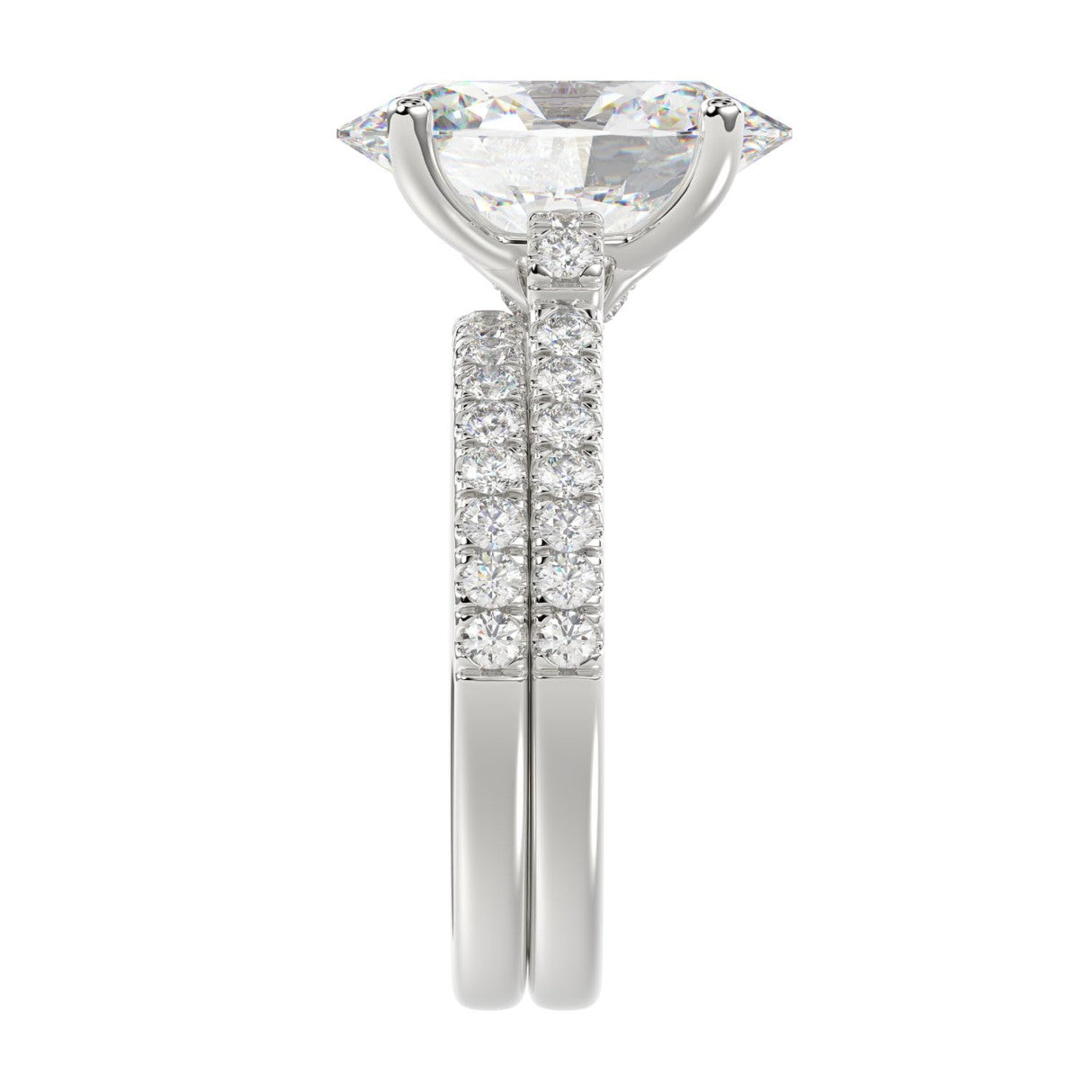 14K WHITE GOLD 4 1/2CT ROUND/OVAL DIAMOND LADIES BRIDAL SET (CENTER STONE OVAL DIAMOND 4.00CT)