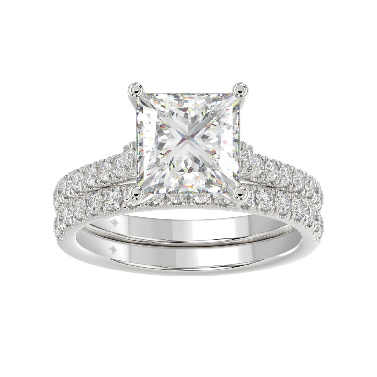 LADIES BRIDAL SET 3 1/2CT ROUND/PRINCESS DIAMOND 14K WHITE GOLD (CENTER STONE PRINCESS DIAMOND 3CT )