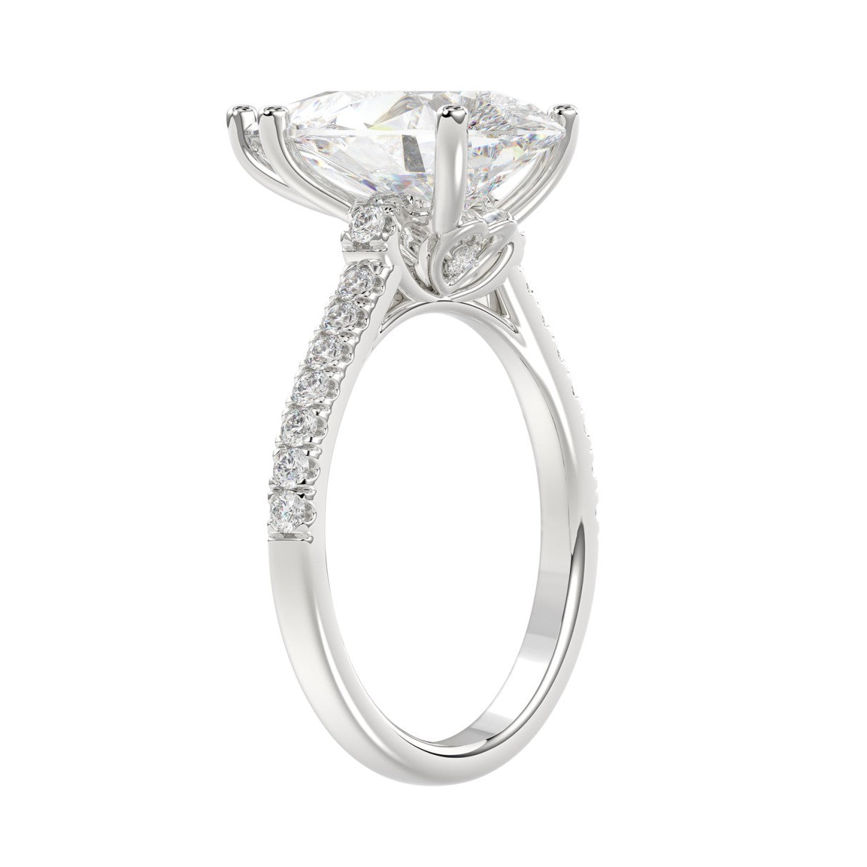 LADIES BRIDAL SET 4 1/2CT ROUND/PEAR DIAMOND 14K WHITE GOLD (CENTER STONE PEAR DIAMOND 4CT )