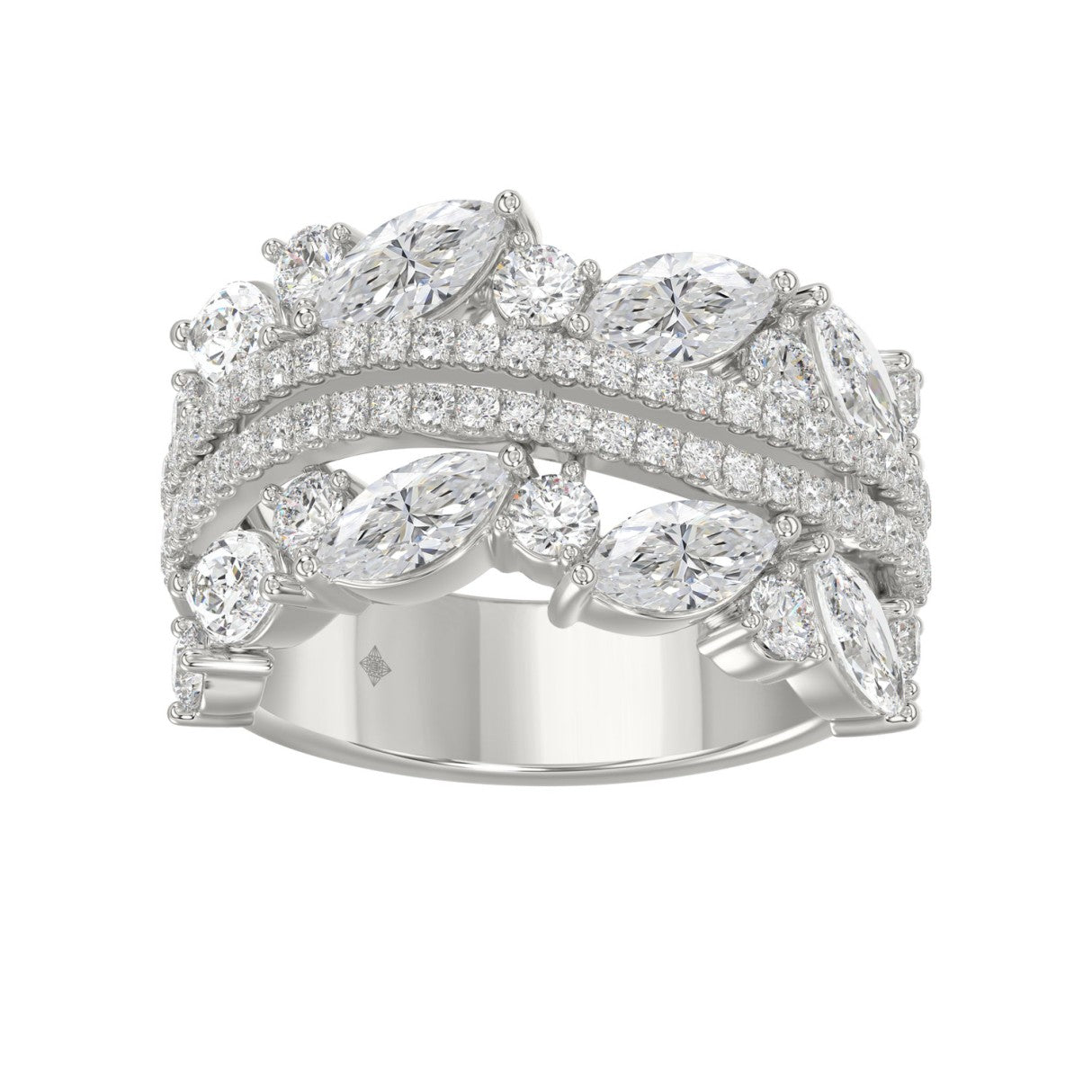 This is a diamond 14k cluster Ladies 2CT Ring featuring Marquise-shaped and round-cut diamonds in a leaf or floral motif set in white gold (Color F-G  Clarity VS1/VS2)