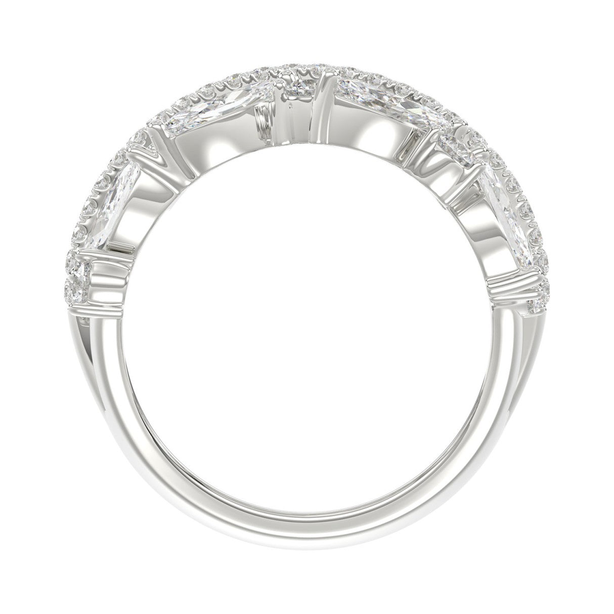 This is a diamond 14k cluster Ladies 2CT Ring featuring Marquise-shaped and round-cut diamonds in a leaf or floral motif set in white gold (Color F-G  Clarity VS1/VS2)