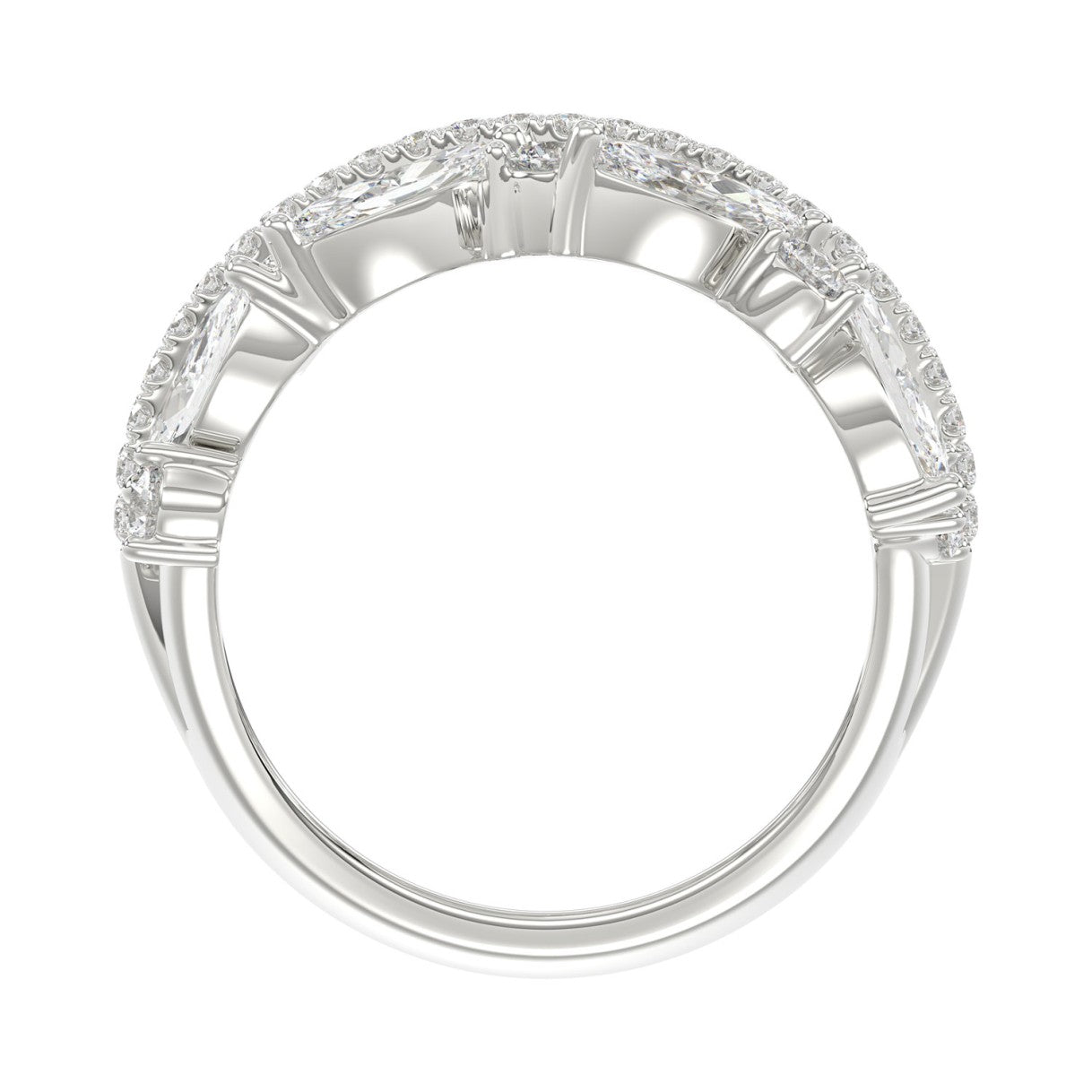 This is a diamond 14k cluster Ladies 2CT Ring featuring Marquise-shaped and round-cut diamonds in a leaf or floral motif set in white gold (Color F-G  Clarity VS1/VS2)