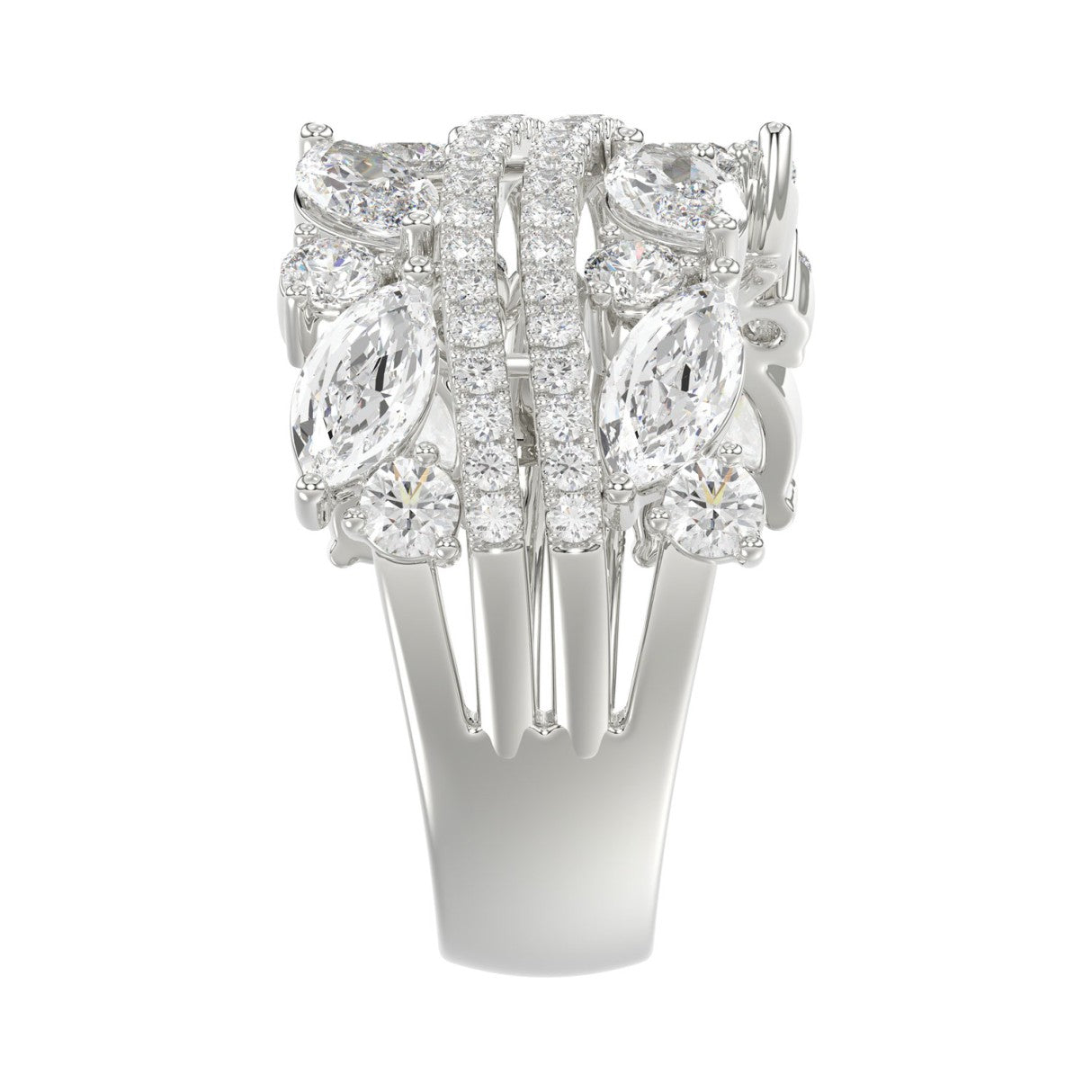 This is a diamond 14k cluster Ladies 2CT Ring featuring Marquise-shaped and round-cut diamonds in a leaf or floral motif set in white gold (Color F-G  Clarity VS1/VS2)