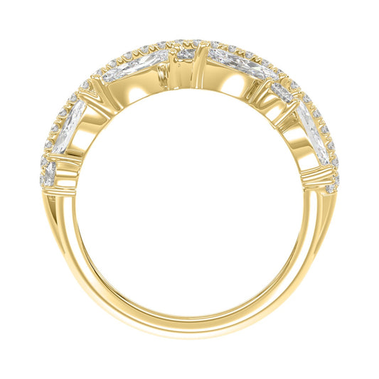 This is a diamond 14k cluster Ladies 2CT  Ring featuring Marquise-shaped and round-cut diamonds in a leaf or floral motif set in Yellow gold (Color F-G  Clarity VS1/VS2)