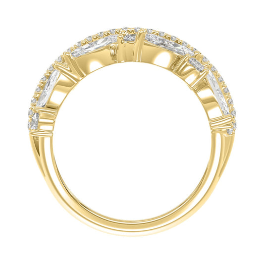 This is a diamond 14k cluster Ladies 2CT  Ring featuring Marquise-shaped and round-cut diamonds in a leaf or floral motif set in Yellow gold (Color F-G  Clarity VS1/VS2)