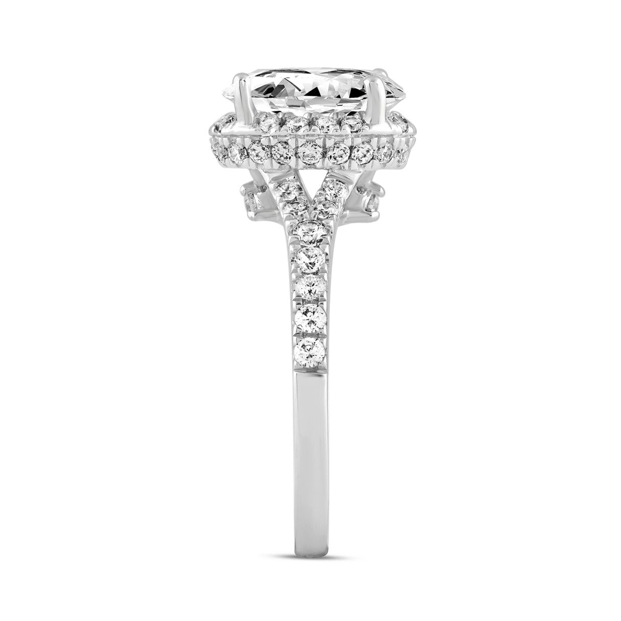 LADIES RING 2 3/4CT ROUND/OVAL DIAMOND 14K WHITE GOLD (CENTER STONE OVAL DIAMOND 2CT )
