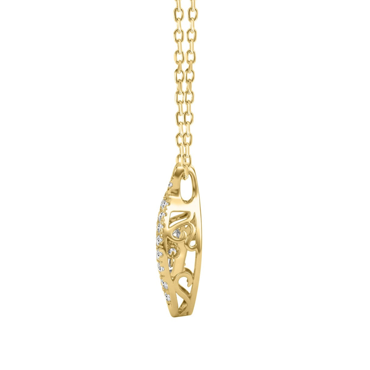 14K YELLOW GOLD 3/4CT ROUND/PEAR DIAMOND LADIES PENDANT WITH CHAIN (CENTER STONE PEAR DIAMOND 1/2CT)