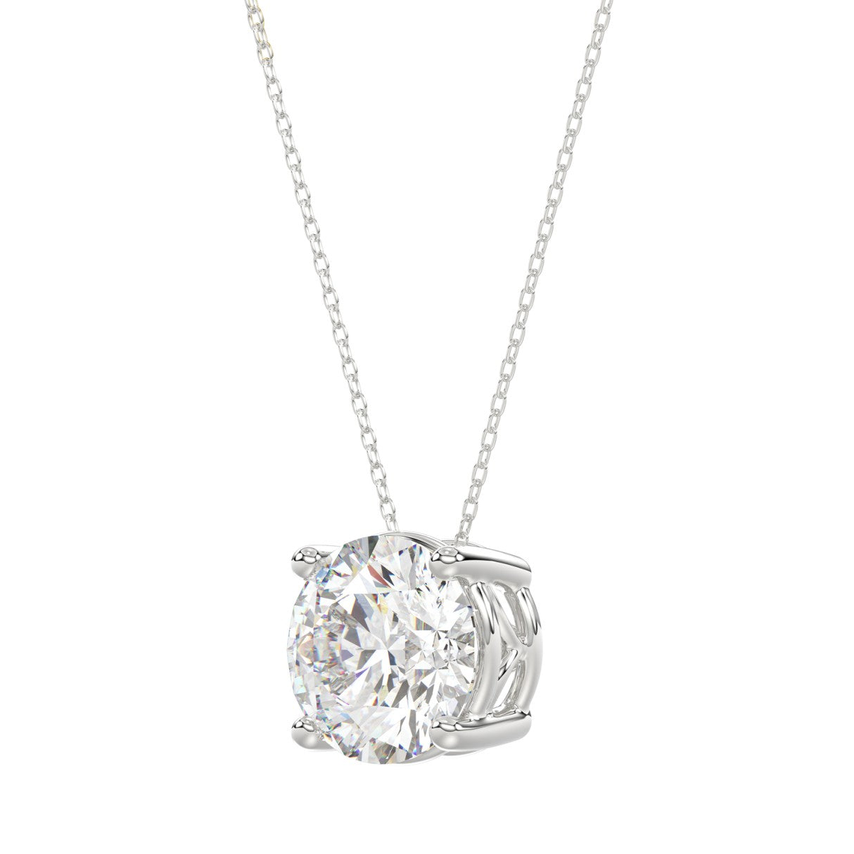 LADIES SOLITAIRE PENDANT WITH UNDER-PASS CHAIN 3CT ROUND DIAMOND 14K WHITE GOLD 