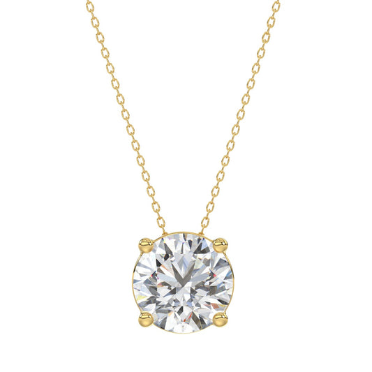 LADIES SOLITAIRE PENDANT WITH UNDER-PASS CHAIN 3CT ROUND DIAMOND 14K YELLOW GOLD 
