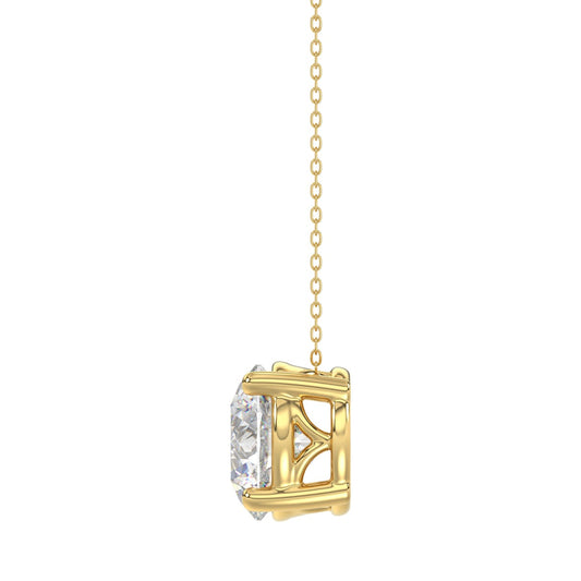 LADIES SOLITAIRE PENDANT WITH UNDER-PASS CHAIN 3CT ROUND DIAMOND 14K YELLOW GOLD 