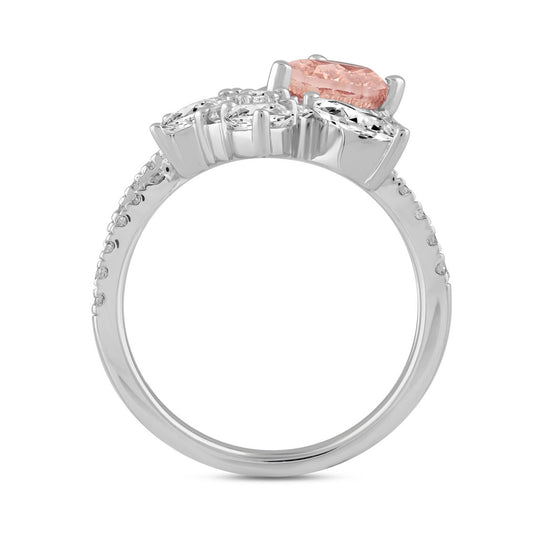 ETERNAL BLUSH COLLECTION 14K WHITE GOLD 3.00CT ROUND/PEAR/MARQUISE DIAMOND LADIES RING  (CENTER STONE PINK PEAR DIAMOND 1 1/2CT)
