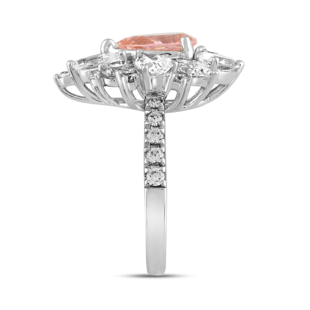 14K WHITE/ROSE GOLD 4 1/2CT ROUND/PEAR/MARQUISE DIAMOND LADIES RING (CENTER STONE PINK PEAR DIAMOND 2.00CT