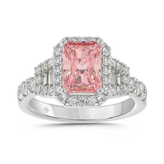 14K WHITE GOLD 2 3/4CT ROUND/BAGUETTE/RADIANT DIAMOND LADIES  RING (CENTER STONE PINK RADIANT DIAMOND 2.00CT)