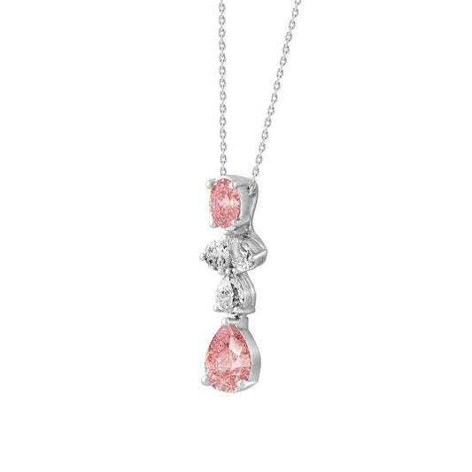ETERNAL BLUSH COLLECTION 14K WHITE GOLD 2.00CT PINK PEAR &amp; OVAL DIAMOND / PEAR DIAMOND LADIES PENDANT WITH CHAIN