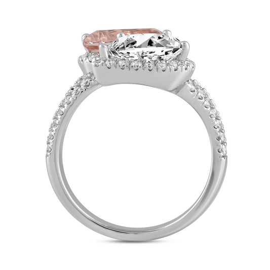 ETERNAL BLUSH COLLECTION LADIES RING 4 3/4CT ROUND/PEAR DIAMOND 14K WHITE GOLD (CENTER STONE PINK PEAR DIAMOND 2CT)