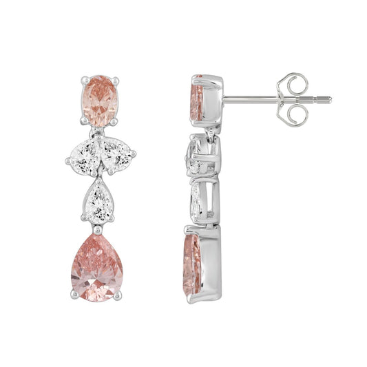 14K WHITE GOLD 3 1/2CT OVAL/PEAR DIAMOND LADIES EARRINGS (PINK PEAR DIAMOND)