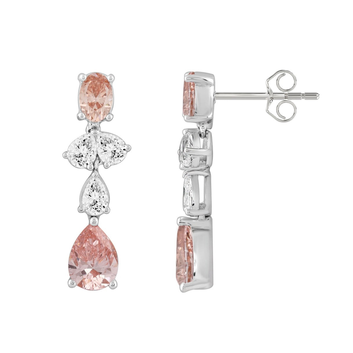 ETERNAL BLUSH COLLECTION 14K WHITE/ROSE GOLD 3 1/2CT OVAL/PEAR DIAMOND LADIES EARRINGS (PINK PEAR DIAMOND 3/4CT/ PINK OVAL DIAMOND  1/2CT)