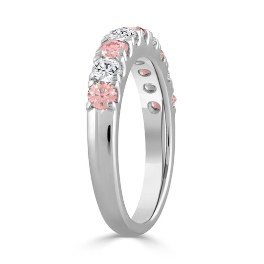 ETERNAL BLUSH COLLECTION 14K WHITE GOLD 1.00 CT ROUND PINK &amp; WHITE DIAMOND ALTERNATING BAND RING