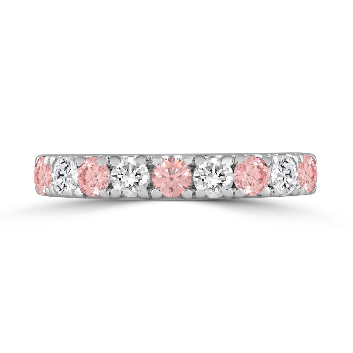 ETERNAL BLUSH COLLECTION 14K WHITE GOLD 1.00 CT ROUND PINK &amp; WHITE DIAMOND ALTERNATING BAND RING
