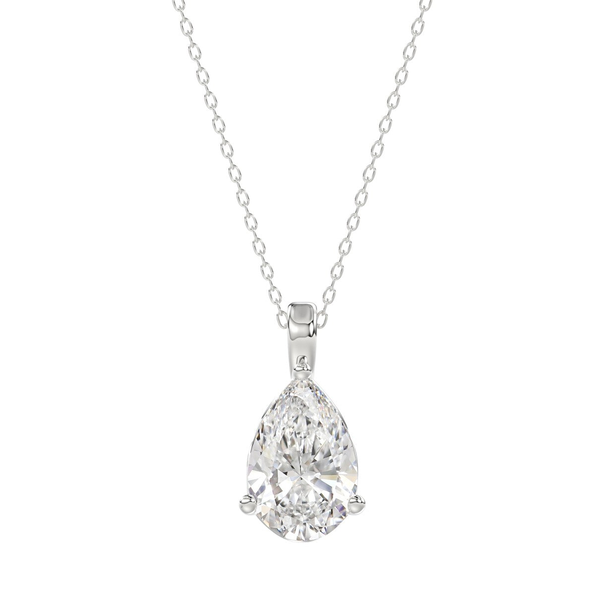 LADIES SOLITAIRE PENDANT 2 1/2CT PEAR DIAMOND 14K WHITE GOLD 