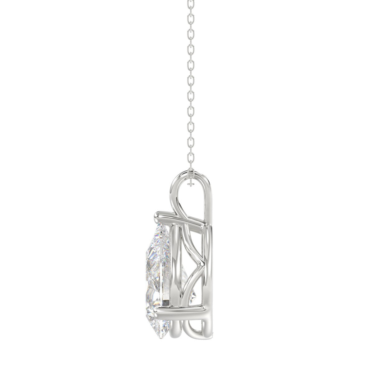 LADIES SOLITAIRE PENDANT 4CT PEAR DIAMOND 14K WHITE GOLD 