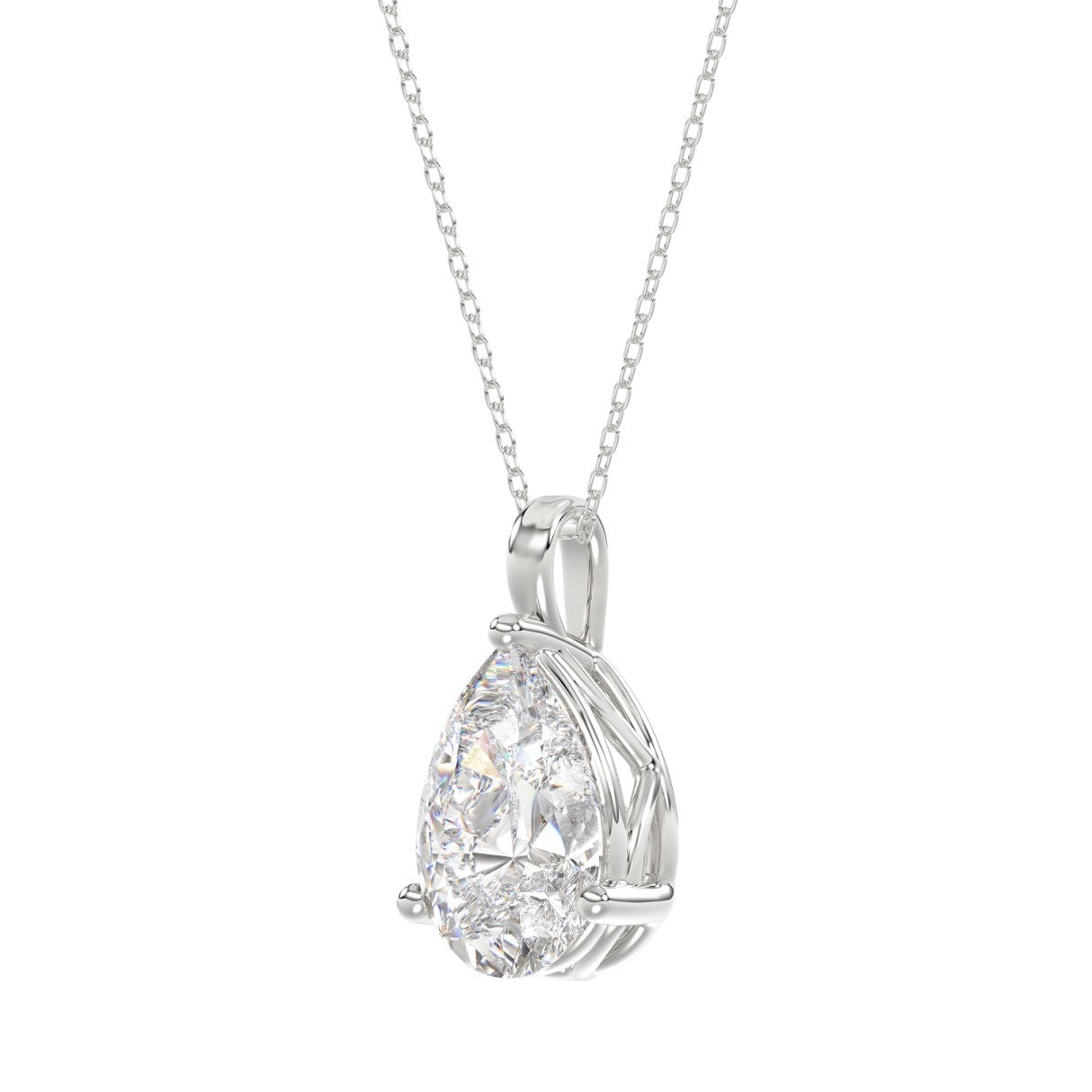 LADIES SOLITAIRE PENDANT 4CT PEAR DIAMOND 14K WHITE GOLD 