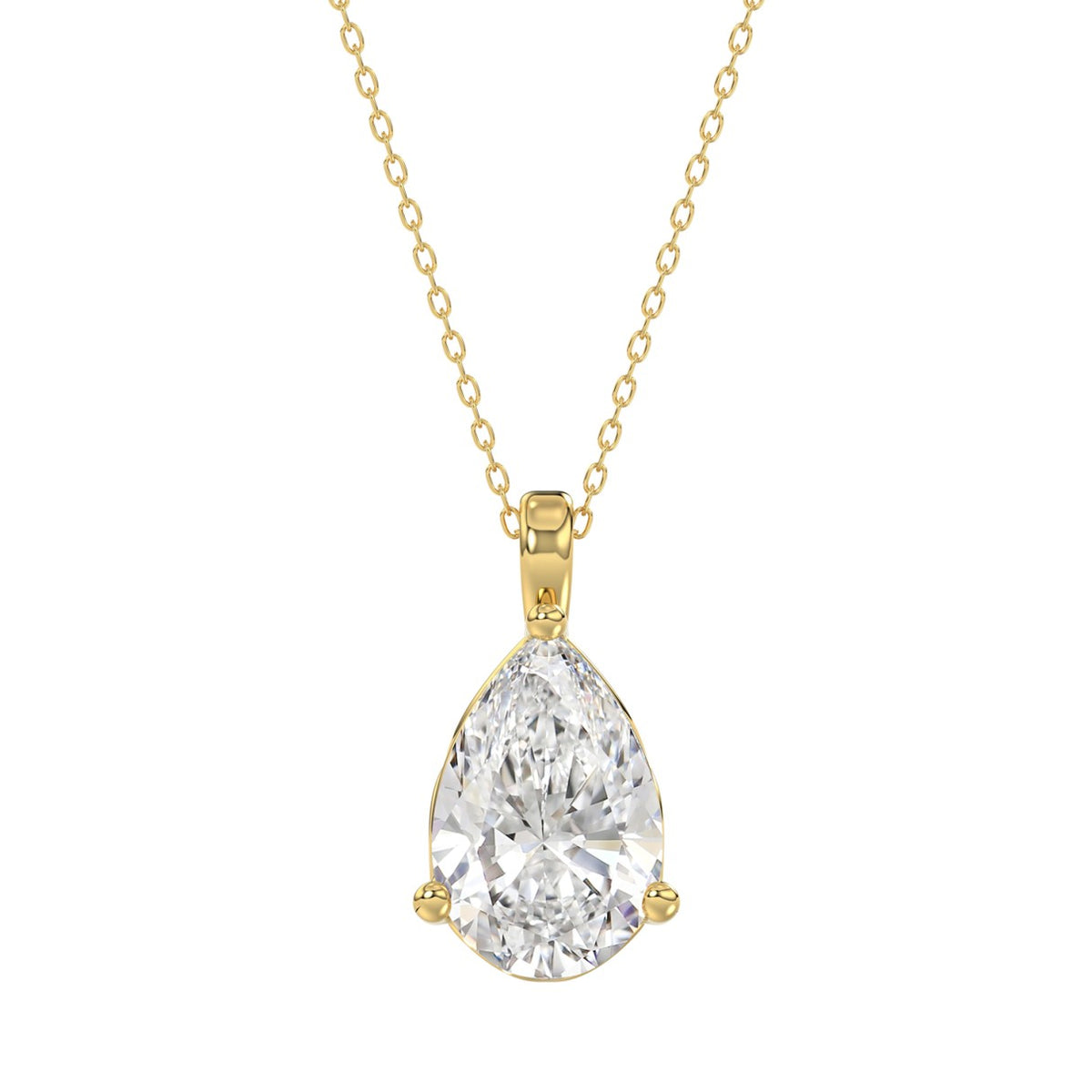 LADIES SOLITAIRE PENDANT 4CT PEAR DIAMOND 14K YELLOW GOLD 