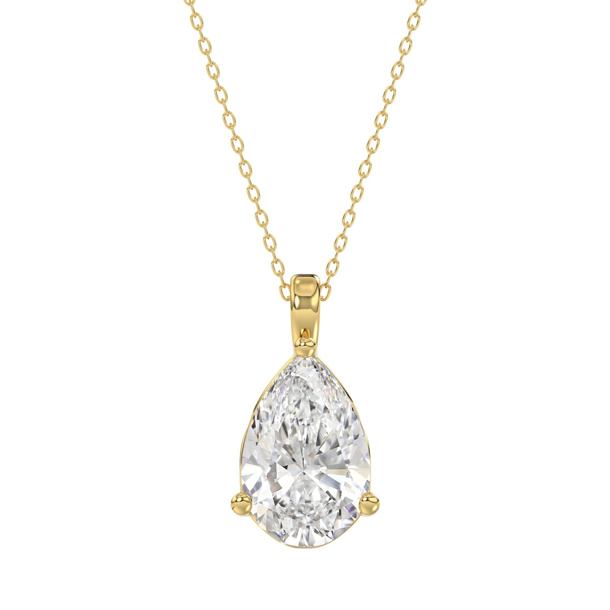 LADIES SOLITAIRE PENDANT 4CT PEAR DIAMOND 14K YELLOW GOLD 