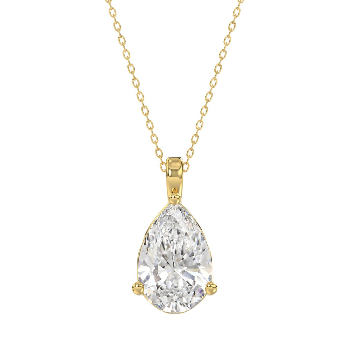 LADIES SOLITAIRE PENDANT 4CT PEAR DIAMOND 14K YELLOW GOLD 