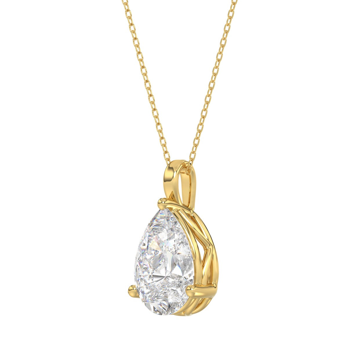 LADIES SOLITAIRE PENDANT 4CT PEAR DIAMOND 14K YELLOW GOLD 