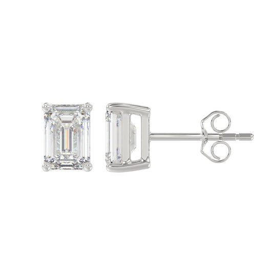 LADIES SOLITAIRE EARRINGS 2 1/2CT EMERALD DIAMOND 14K WHITE GOLD 