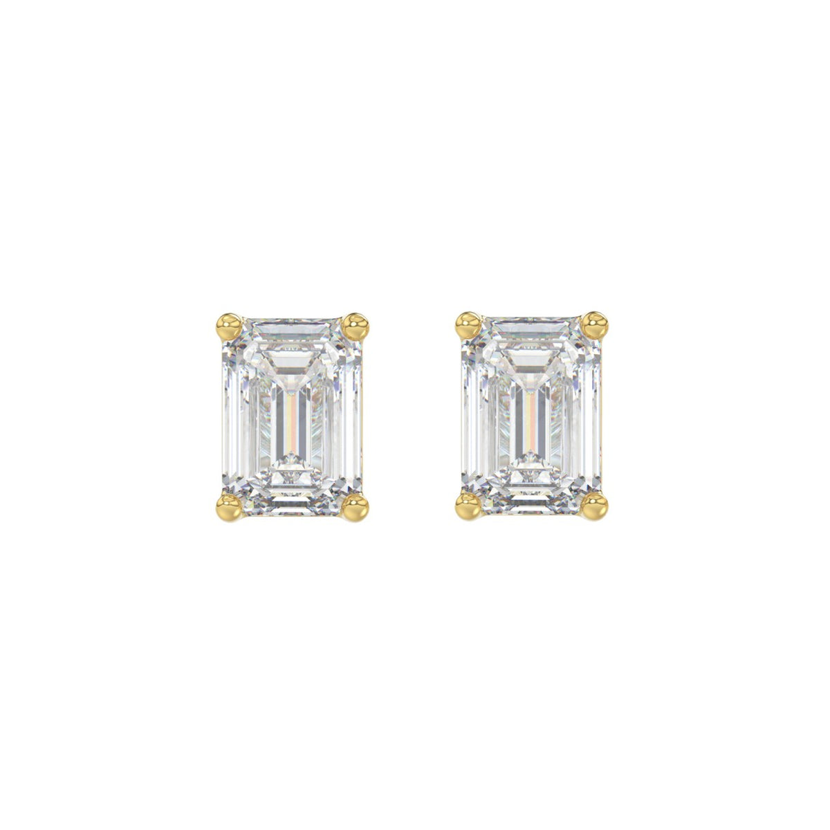 LADIES SOLITAIRE EARRINGS 2 1/2CT EMERALD DIAMOND 14K YELLOW GOLD 