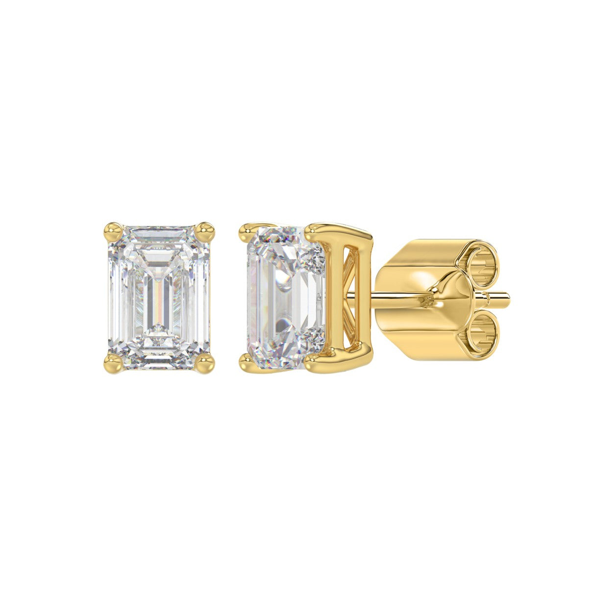 LADIES SOLITAIRE EARRINGS 2 1/2CT EMERALD DIAMOND 14K YELLOW GOLD 