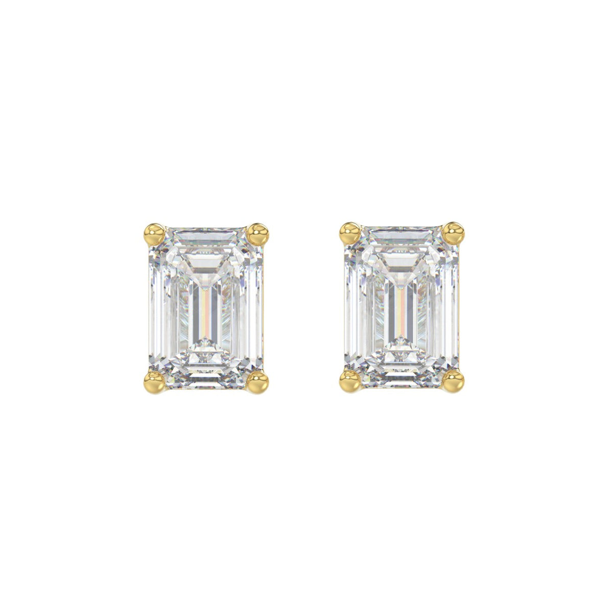 LADIES SOLITAIRE EARRINGS 4.00CT EMERALD DIAMOND 14K YELLOW GOLD 