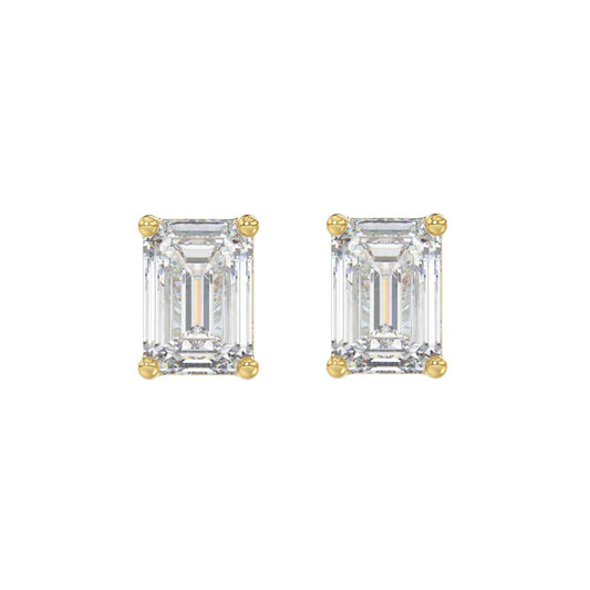 LADIES SOLITAIRE EARRINGS 4.00CT EMERALD DIAMOND 14K YELLOW GOLD 