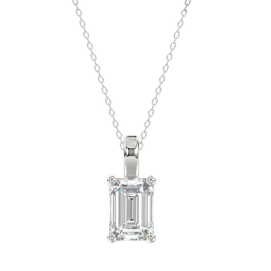 LADIES SOLITAIRE PENDANT WITH CHAIN 2 1/2CT EMERALD DIAMOND 14K WHITE GOLD 