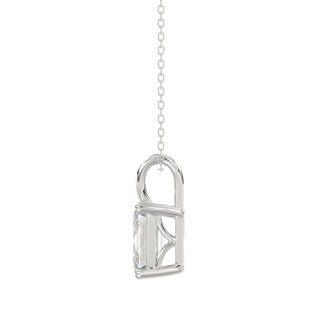 LADIES SOLITAIRE PENDANT WITH CHAIN 2 1/2CT EMERALD DIAMOND 14K WHITE GOLD 