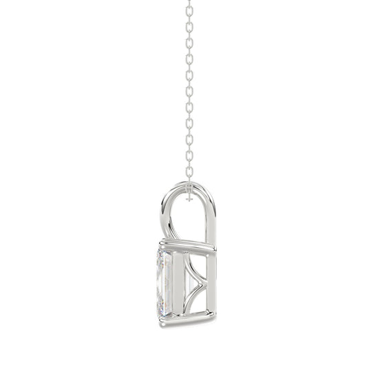 LADIES SOLITAIRE PENDANT WITH CHAIN 2 1/2CT EMERALD DIAMOND 14K WHITE GOLD 