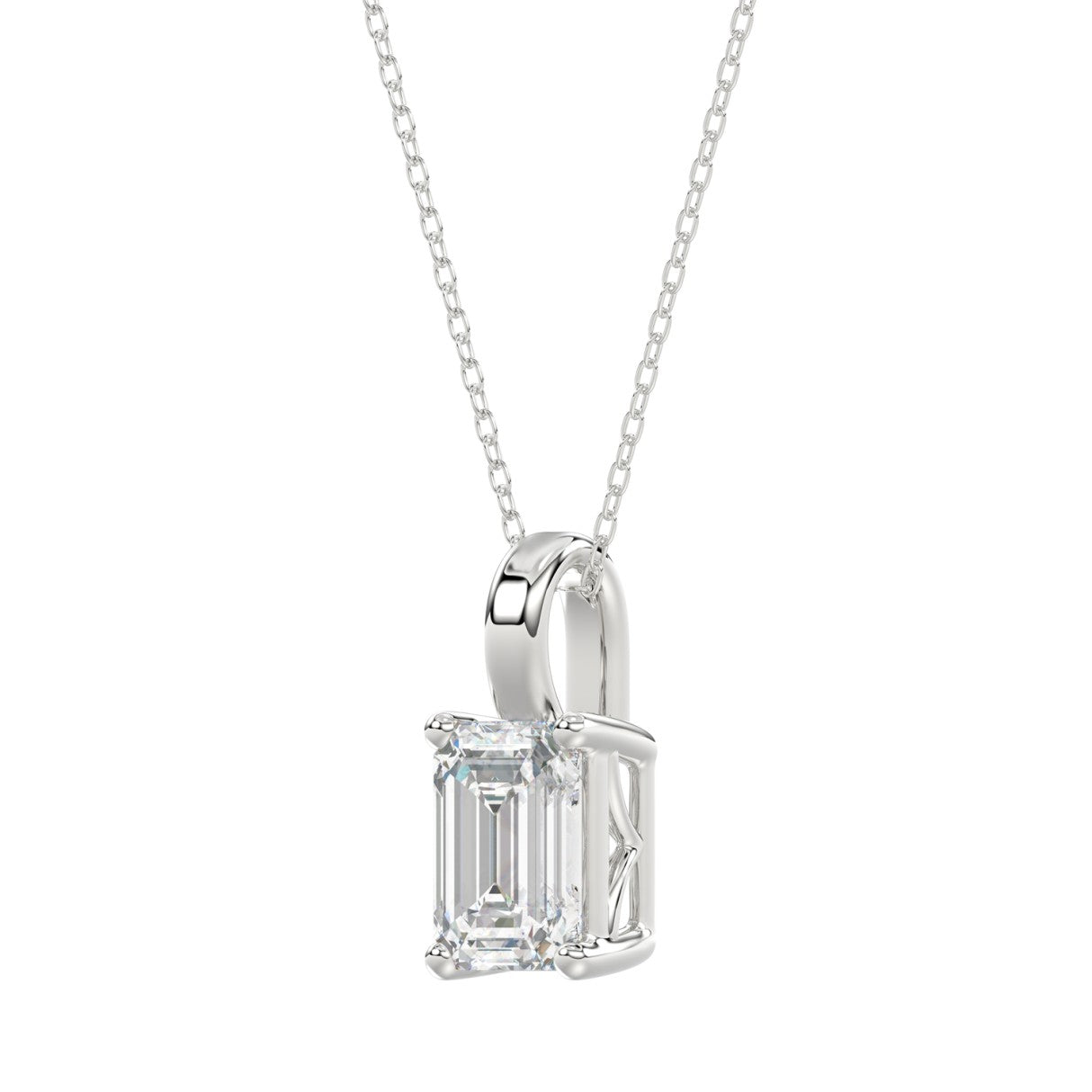 LADIES SOLITAIRE PENDANT WITH CHAIN 2 1/2CT EMERALD DIAMOND 14K WHITE GOLD 
