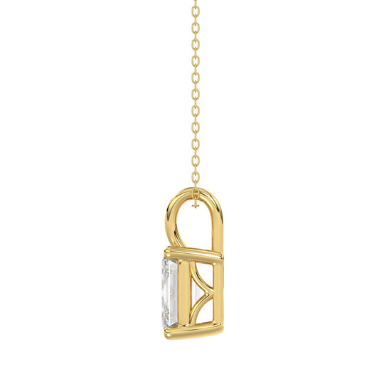 LADIES SOLITAIRE PENDANT WITH CHAIN 2 1/2CT EMERALD DIAMOND 14K YELLOW GOLD 