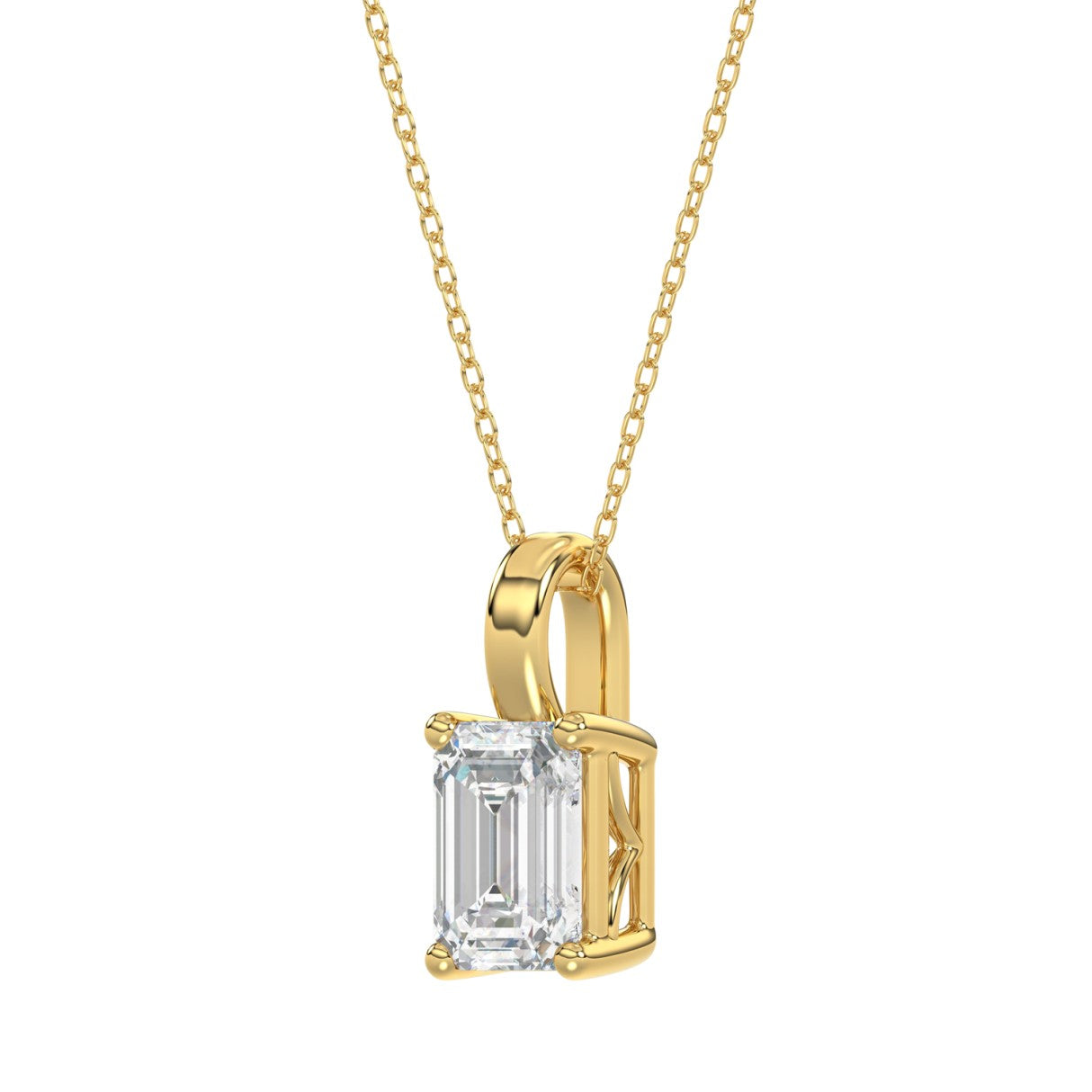 LADIES SOLITAIRE PENDANT WITH CHAIN 2 1/2CT EMERALD DIAMOND 14K YELLOW GOLD 