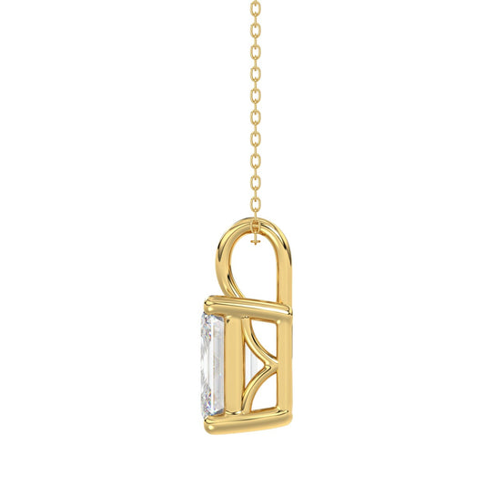 LADIES SOLITAIRE PENDANT WITH CHAIN 4CT EMERALD DIAMOND 14K YELLOW GOLD 