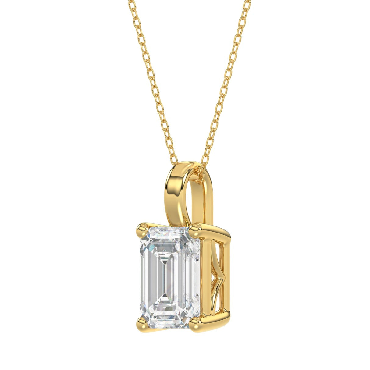 LADIES SOLITAIRE PENDANT WITH CHAIN 4CT EMERALD DIAMOND 14K YELLOW GOLD 