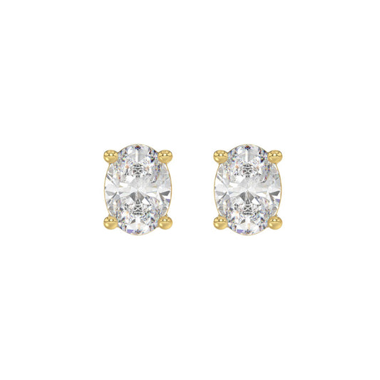 LADIES SOLITAIRE EARRINGS 2 1/2CT OVAL DIAMOND 14K YELLOW GOLD 