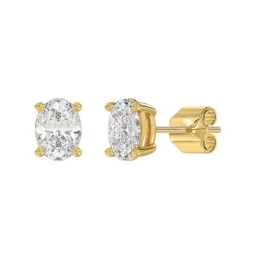 LADIES SOLITAIRE EARRINGS 2 1/2CT OVAL DIAMOND 14K YELLOW GOLD 