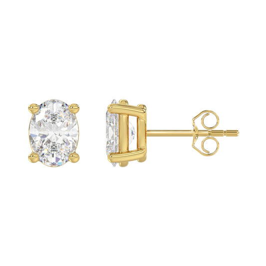 LADIES SOLITAIRE EARRINGS 4.00CT OVAL DIAMOND 14K YELLOW GOLD (CENTER STONE OVAL DIAMOND 2.00CT)