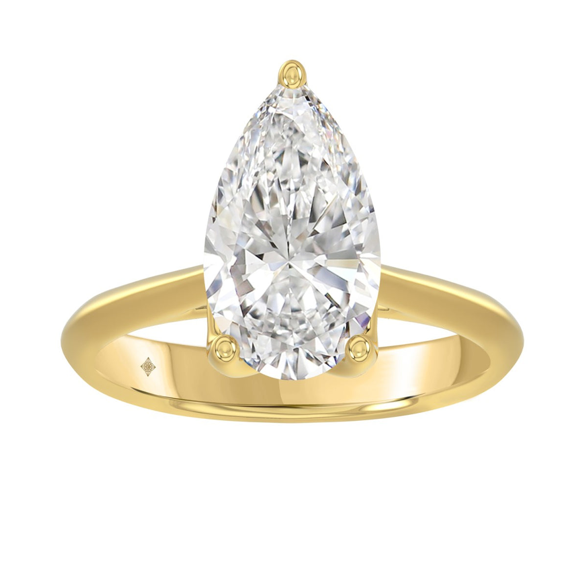 LADIES SOLITAIRE RING 4CT PEAR DIAMOND 14K YELLOW GOLD 