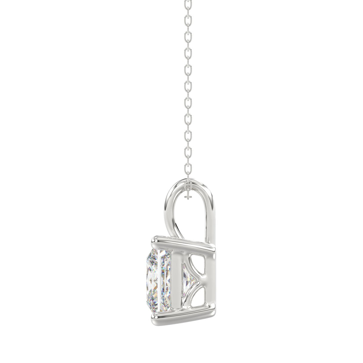 LADIES SOLITAIRE PENDANT WITH CHAIN 4CT PRINCESS DIAMOND 14K WHITE GOLD 