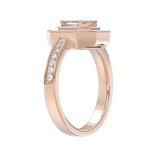LADIES RING 3/4CT ROUND/BAGUETTE/PRINCESS TRAPEZOID RUBY DIAMOND 14K ROSE GOLD